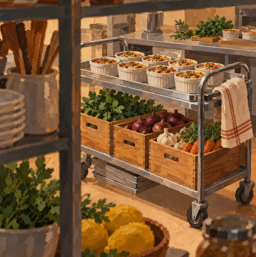 Illustration of catering businesses equipment and workspace